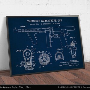 Thompson Blueprints Thompson Submachine Gun Patent Print, Tommy Gun, Gun Art, Firearm ...