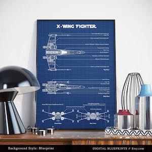 X-Wing Fighter Schematic Diagram,  Blueprint Art, Star Wars Poster Print, The Force Awakens, Wall Art Print, Movie Decor