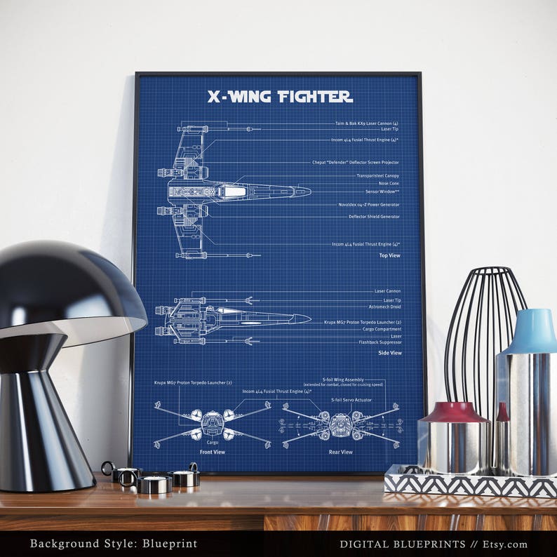 X-wing Fighter Schematic Diagram Blueprint Art Star Wars - Etsy