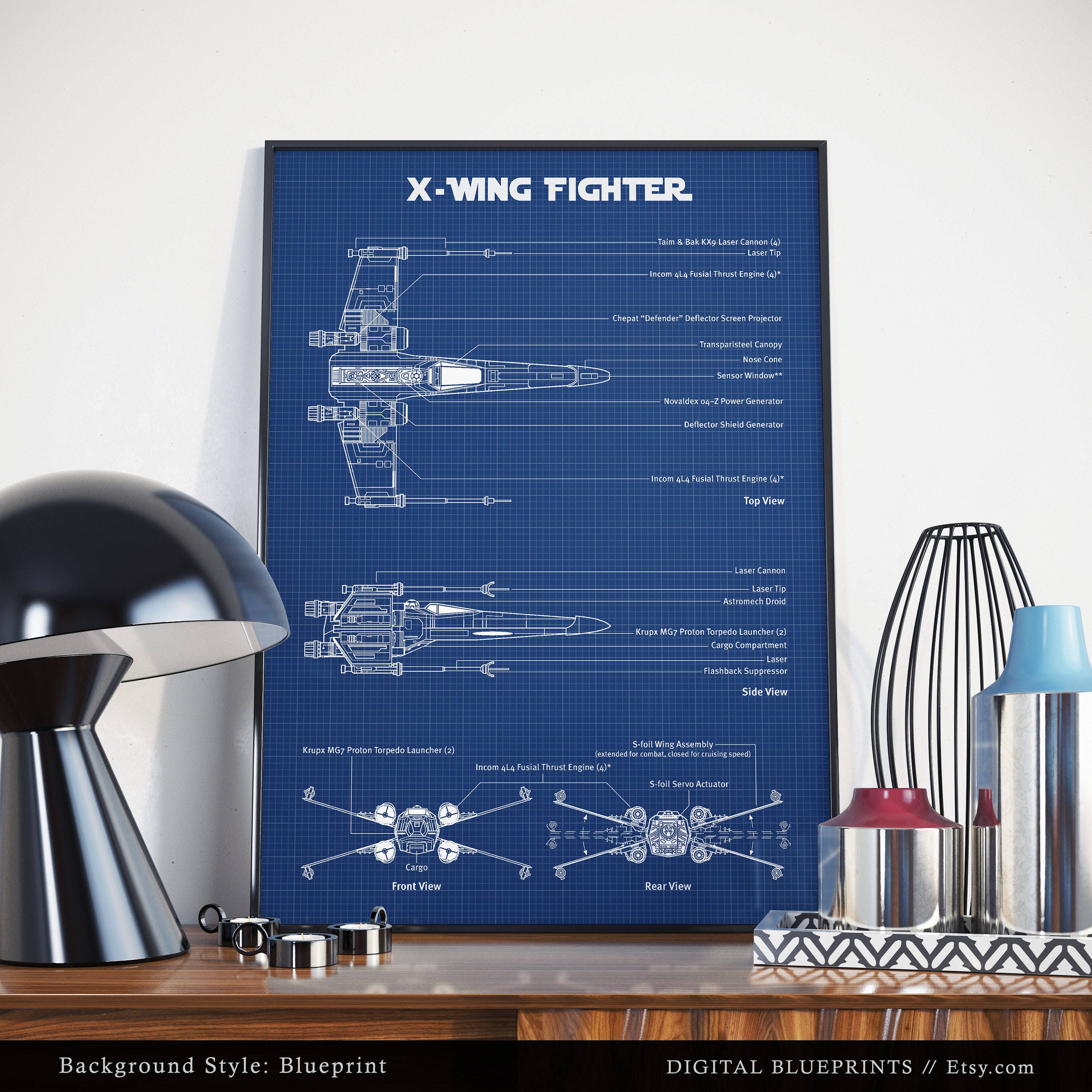 XWing Fighter Schematic Diagram Digital Download Blueprint Etsy