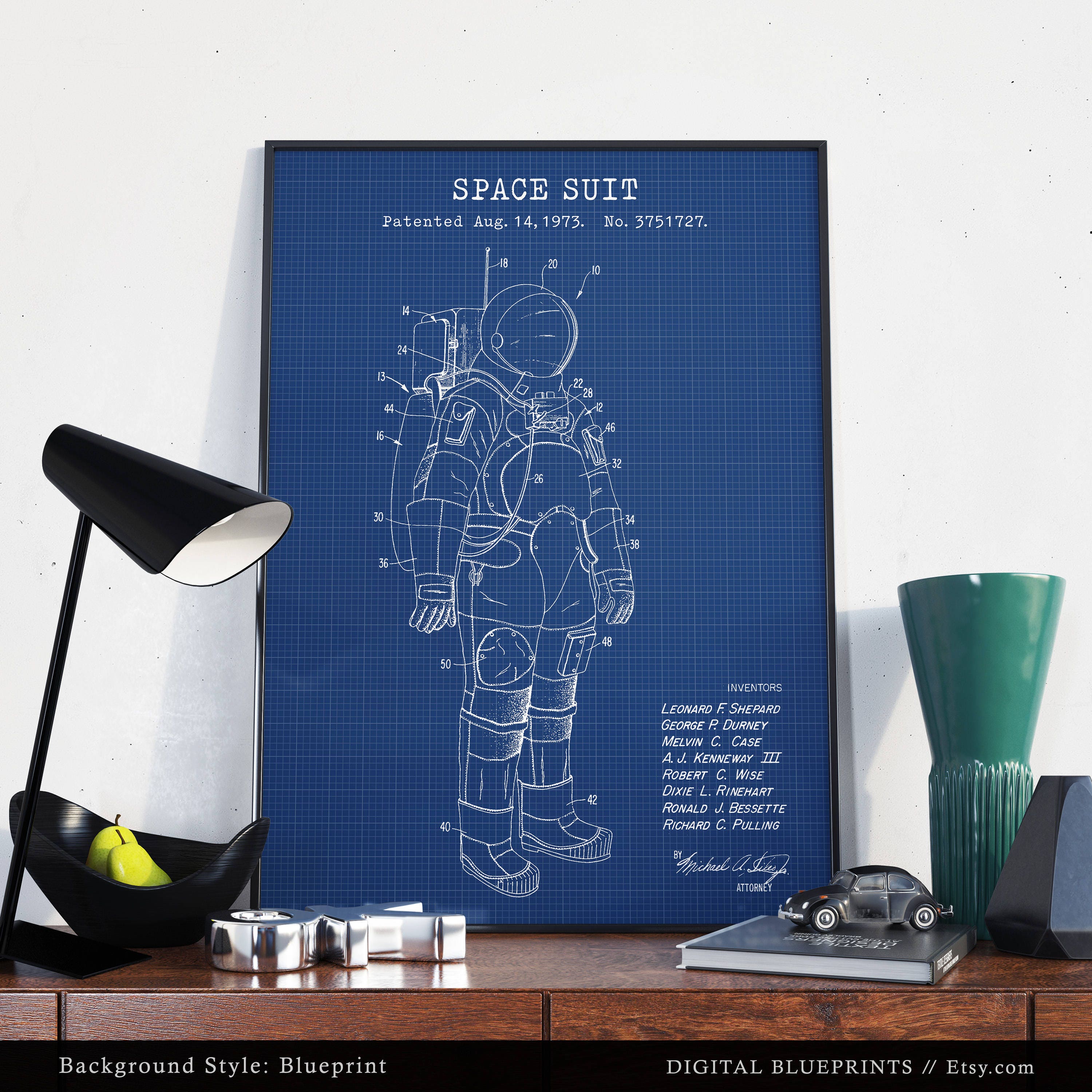 Space Suit 1973 Patent Art Print, NASA Poster, Apollo Space Program ...