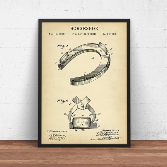 Horseshoe Patent Print,  Good Luck Horseshoe, Equine Poster Print, Equestrian Gifts, Blacksmith Decor, Farrier Wall Art
