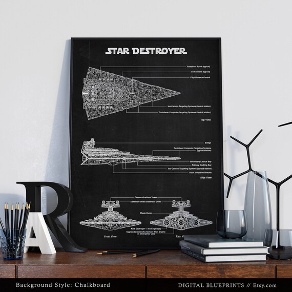 Imperial Star Destroyer Star Wars Poster Printable Digital Download Blueprint Art Starwars Decor Scifi Wall Art Print Star Wars Fan Gift