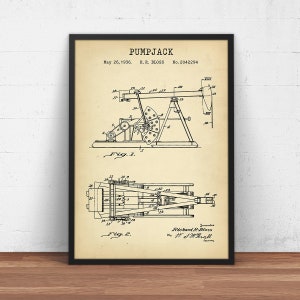 May include: A black and white vintage patent drawing of a pumpjack, a type of oil well pump. The drawing shows two different views of the pumpjack, with labels and numbers indicating different parts. The patent information includes the date May 26, 1936, the inventor's name R.R. Bloss, and the patent number 2042294.