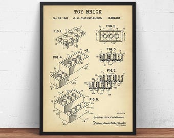 Toy Brick Patent Print, Building Blocks Blueprint Poster, Kids Room Decor, Nursery Wall Art, Children Birthday Gifts, Retro Toy Bricks Game