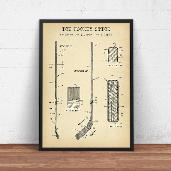 Hockey Stick Patent Print,  Ice Hockey Gifts, Hockey Room Decor, Hockey Player, NHL Ice Hockey Poster, Man Cave Wall Art