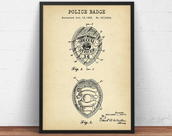 Police Badge Patent Print,  Office Decor, Badge Poster, Cop, Police Officer Gift, Law Enforcement, Policeman Wall Art