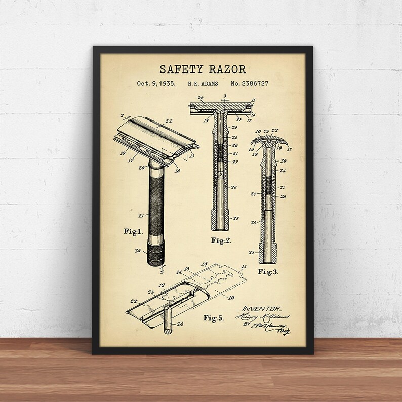 Safety Razor Patent Print, Gillette Razor Blueprint, Bathroom Prints ...