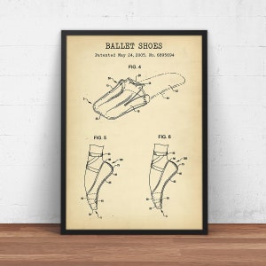 Impressão de patente de sapatilhas de balé, presente para bailarinas e dançarinos, arte de parede de sapatilha de bailarina, presentes de bailarina, decoração de estúdio de dança, sapatilhas de ponta