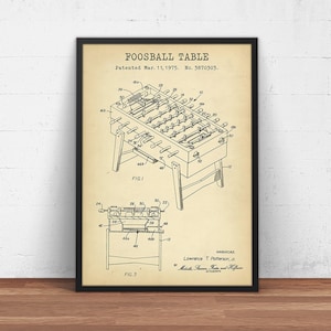 Foosball Table Poster Print, Patent Print, Foosball Prints, Soccer, Basement Wall Art, Dorm Decor, Game Room Patents,