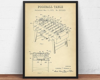 Foosball Table Poster Print, Patent Print, Foosball Prints, Soccer, Basement Wall Art, Dorm Decor, Game Room Patents,