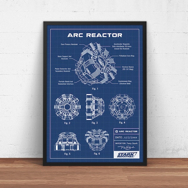 Arc Reactor Blueprint Art, Iron Man Movie Poster Print, Arc Reactor Schematic Diagram, Fan Gifts, Man Cave Decor, Boys Room Wall Art