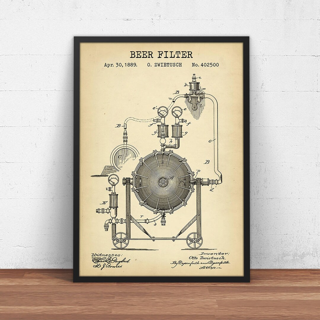 Brewery Decor, Beer Gifts, Beer Filter Blueprint Art, Beer Patent ...