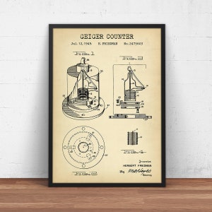 May include: A vintage black and white patent drawing for a Geiger counter. The drawing shows a detailed illustration of the device, with labels and numbers indicating different parts. The patent information includes the date "Jul. 12, 1949", the inventor's name "H. FRIEDMAN", and the patent number "2475603".