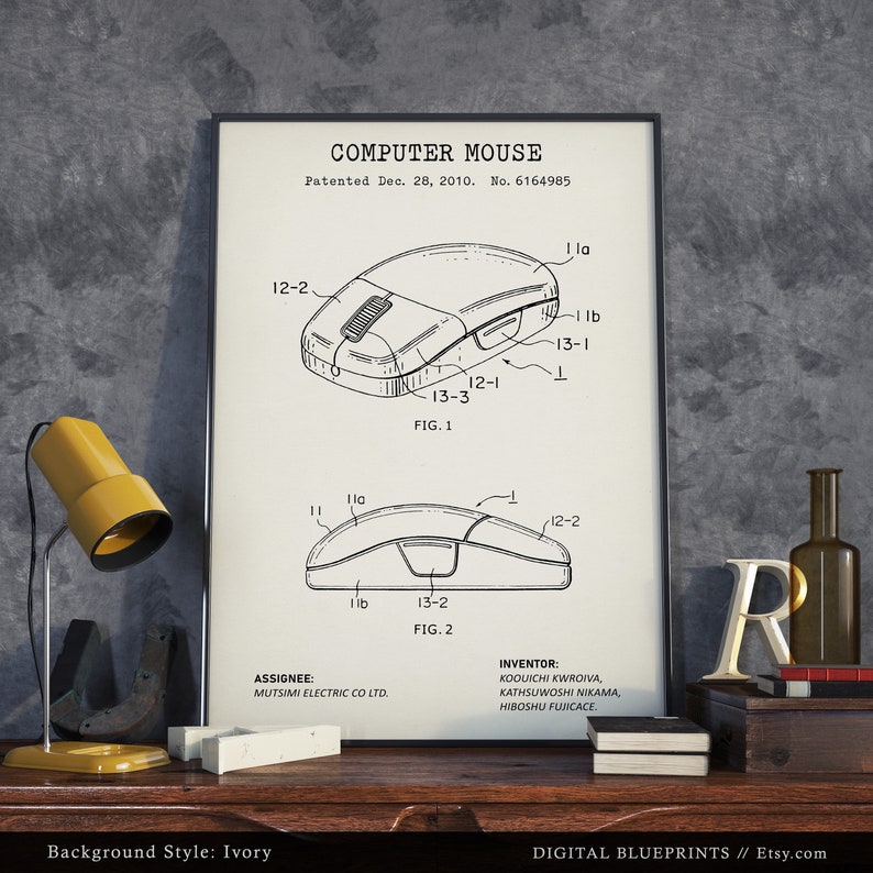 Mouse Patent Print Computer Mouse Blueprint Art Tech Poster Etsy