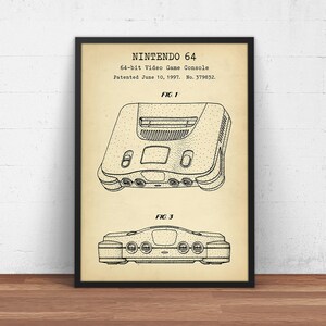 Nintendo 64 Patent Print, Gamer Gifts, Dorm Room Wall Art, Gift For Him, Man Cave Art, Game Room Decor, Gaming Nerd, Geek poster, Startup