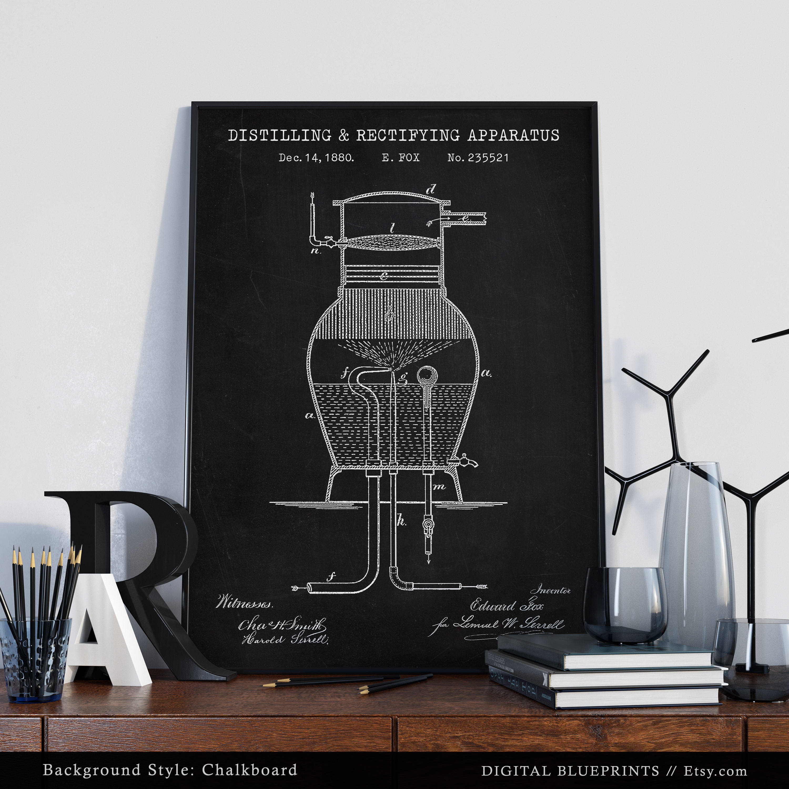 Whiskey Pot Still, Distilling Device Patent Print, Blueprint Art