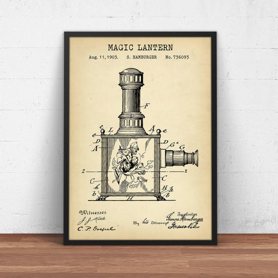 Magic Lantern Patent Artwork, Blueprint Art Vintage Optical