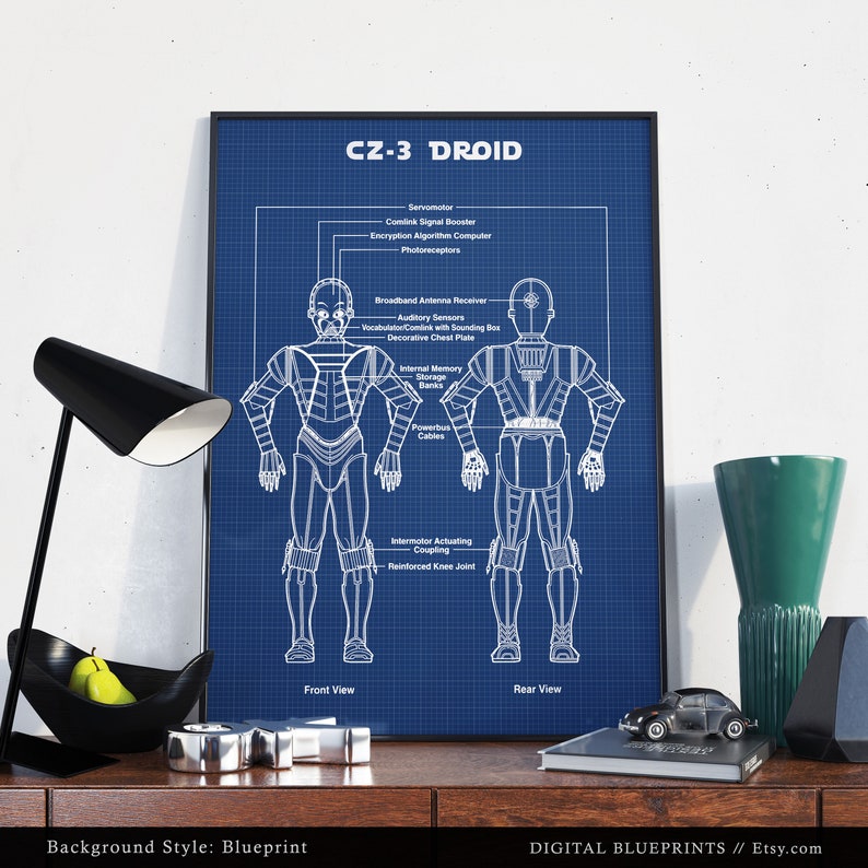 CZ-3 Droid Poster Print, Star Wars Schematics, CZ-3 Business Droid Blueprint, Starwars Poster Print, Movie Wall Art, Nursery Decor image 1