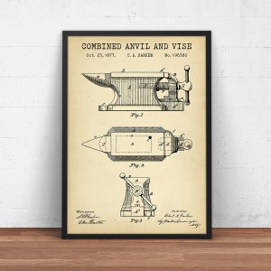 Anvil Patent Print, Blacksmith Anvil, Vise Blueprint, Garage Wall Art, Workshop Decor, Vintage Tools, Forging, Blacksmith Gifts, Poster Art