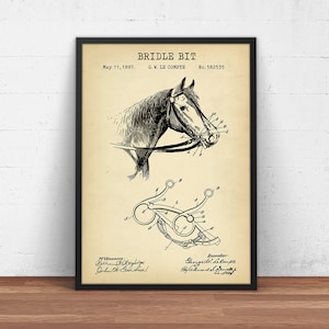 Horse Bridle Bit Patent Print,  Vintage Horse, Equestrian Decor, Barn Wall Art, Western Art Print, Poster Print, Equine
