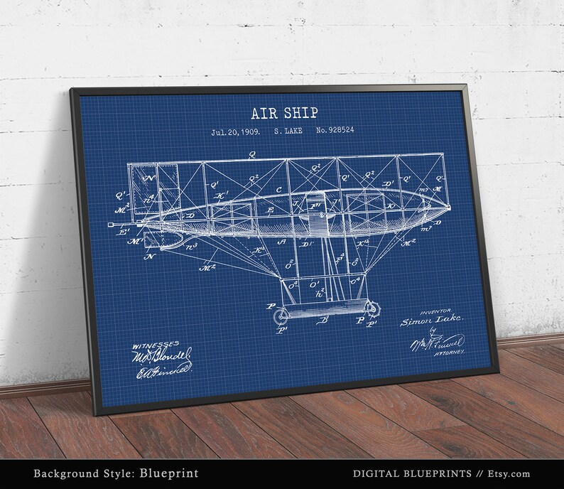 Air Ship Patent Print Flying Machine Art Download Vintage | Etsy