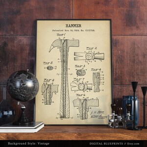 Hammer Patent Print, Vintage Tools, Garage Decor, Workshop Wall Art ...