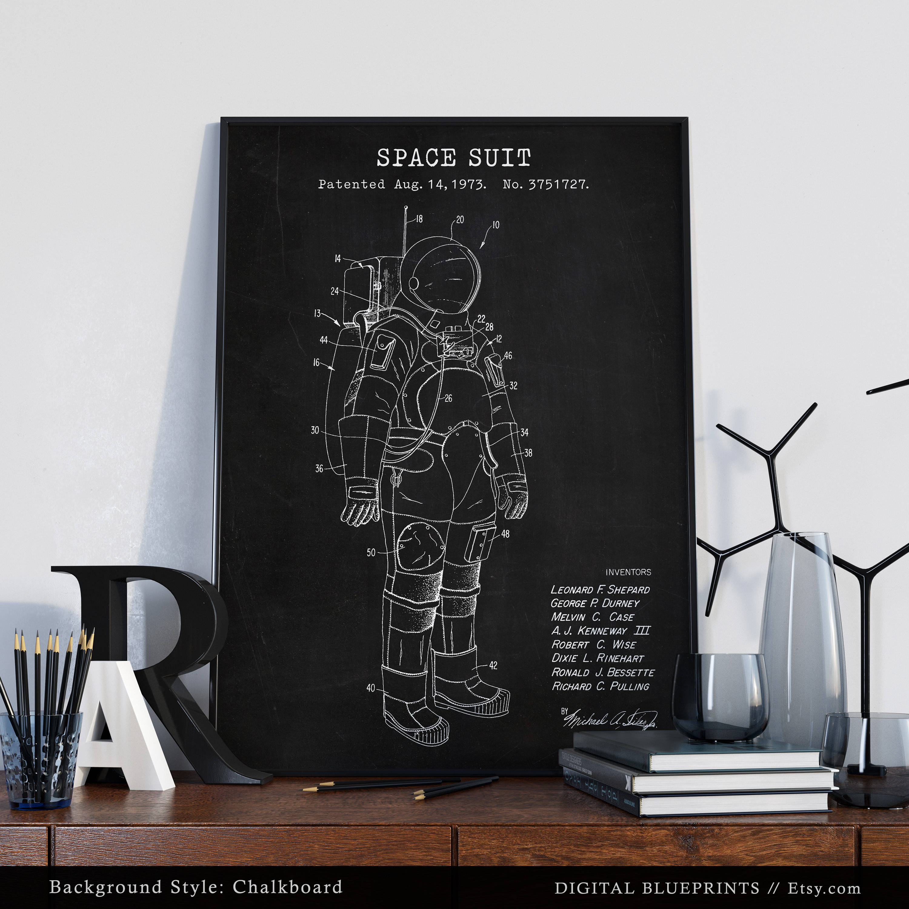 Space Suit 1973 Patent Art Print, NASA Poster, Apollo Space Program ...