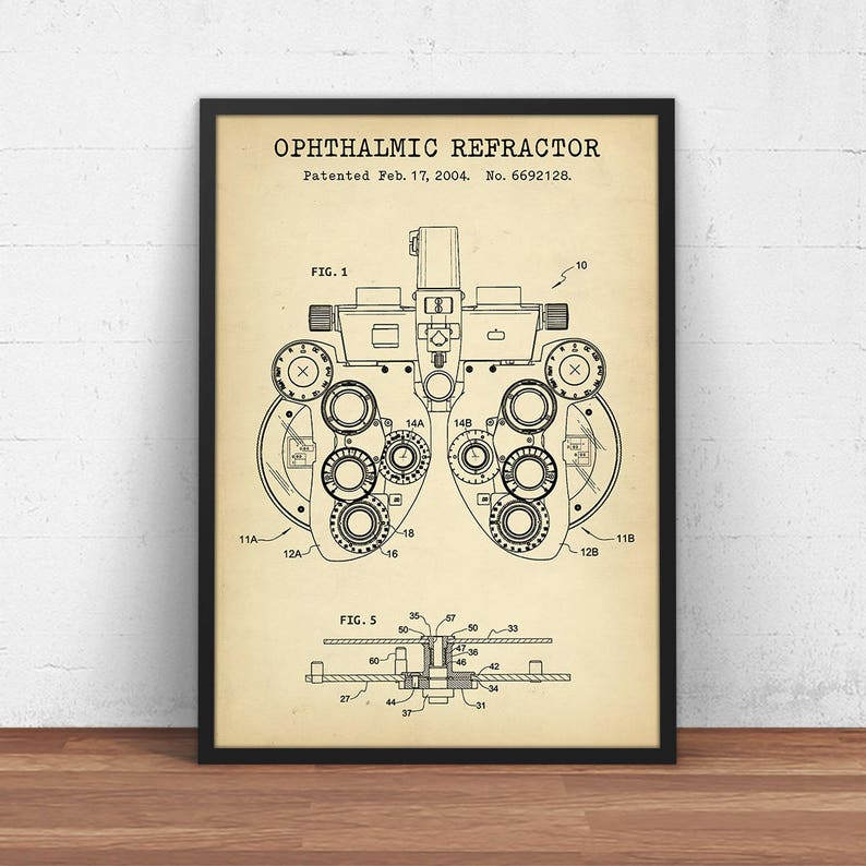 Ophthalmic Refractor Patent Print, Optometry Poster Print, Phoropter Art, Ophthalmology, Eye Clinic Decor, Optometrist Gift, Optician image 1