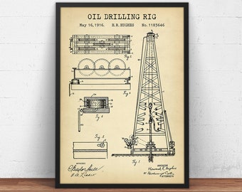 Howard Hughes Oil Drilling Rig, Attachment Patent Print, Oil Rig, Wildcatter Art, Oil Industry, Petroleum, Gift For Roughneck, Driller Gifts