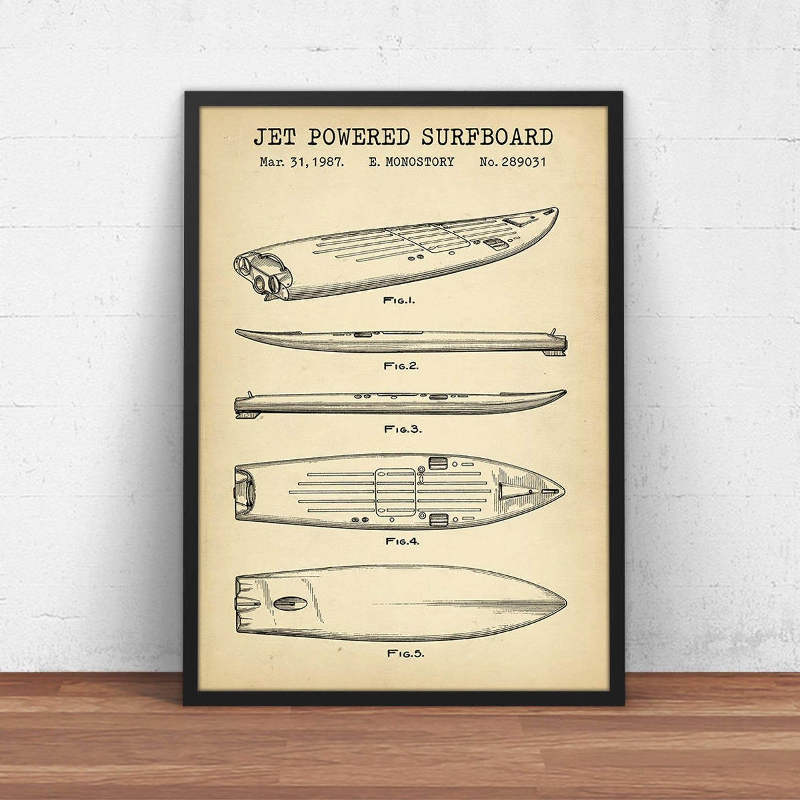 Surfboard Patent Print Jet Powered Surfboard Blueprint Art Etsy