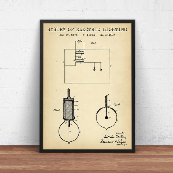 Nikola Tesla Prints Light Bulb System Electric - Etsy