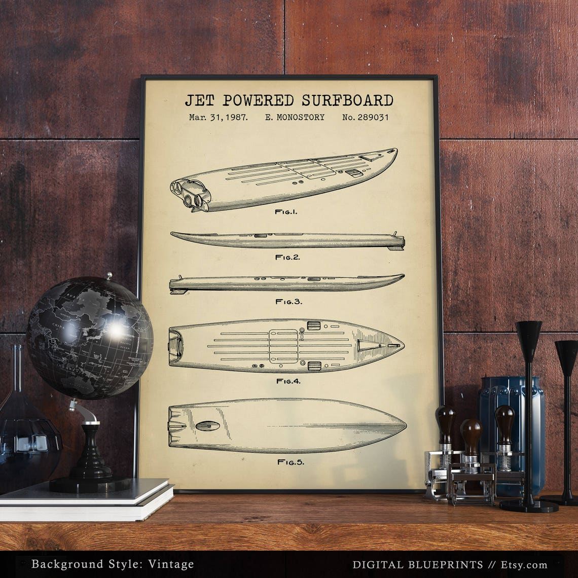 Surfboard Patent Print Jet Powered Surfboard Blueprint Art Etsy