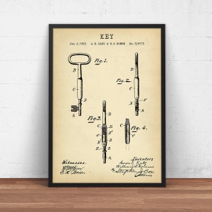 Sleutel patent print, vintage skelet sleutel blauwdruk kunst, Master Lock, slotenmaker gift, decor van het huis, kantoor kunst aan de muur, hangslot sleutel, slot poster
