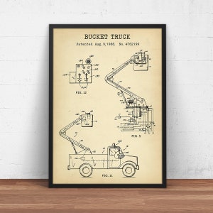 Bucket Truck Patent Print, Lineman Giclée Poster, Electrical Line worker Gifts, Power Line Technician Teleworker, Vintage Wall Art Decor