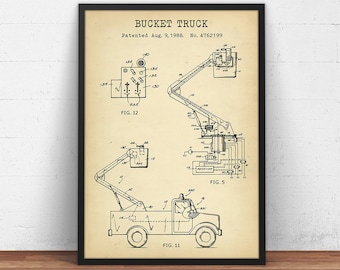 Bucket Truck Patent Print, Lineman Giclée Poster, Electrical Line worker Gifts, Power Line Technician Teleworker, Vintage Wall Art Decor