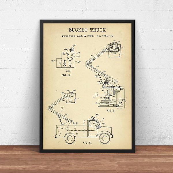 Bucket Truck Patent Print, Lineman Giclée Poster, Electrical Line worker Gifts, Power Line Technician Teleworker, Vintage Wall Art Decor