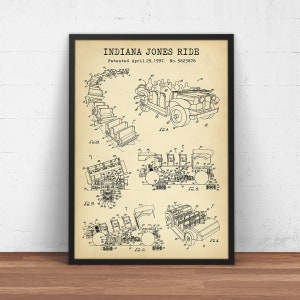 Indiana Jones Amusement Ride Patent Print, Disneyland Wall Art, Disney World blauwdruk, Poster Print, Kindergeschenken, Kinderkamer Decor