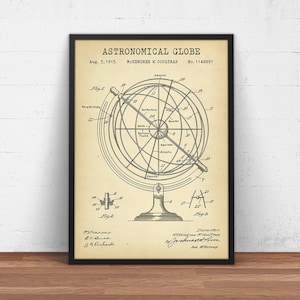 Astronomical Globe Patent Print,  Planetary Motion, Astronomy Device, Globe Planetarium Celestial Navigation Wall Art Decor