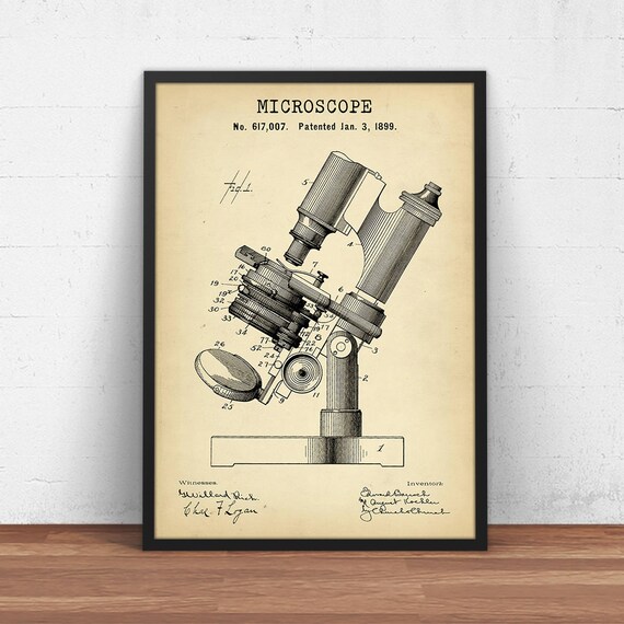 Microscope Patent Print,  Science Student Gifts, Hospital Wall Art, Doctors Office Decor, Medical Research, Steampunk Art