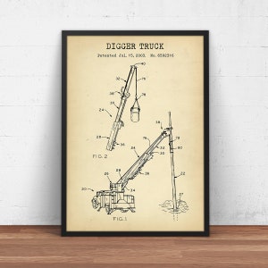 Digger Truck Patent Print, Lineman Poster Print, Electrical Line worker Gifts, Power Line Technician Teleworker, Vintage Wall Art Decor
