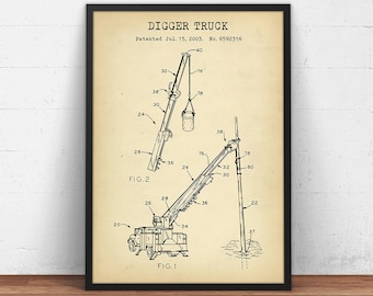 Digger Truck Patent Print, Lineman Poster Print, Electrical Line worker Gifts, Power Line Technician Teleworker, Vintage Wall Art Decor