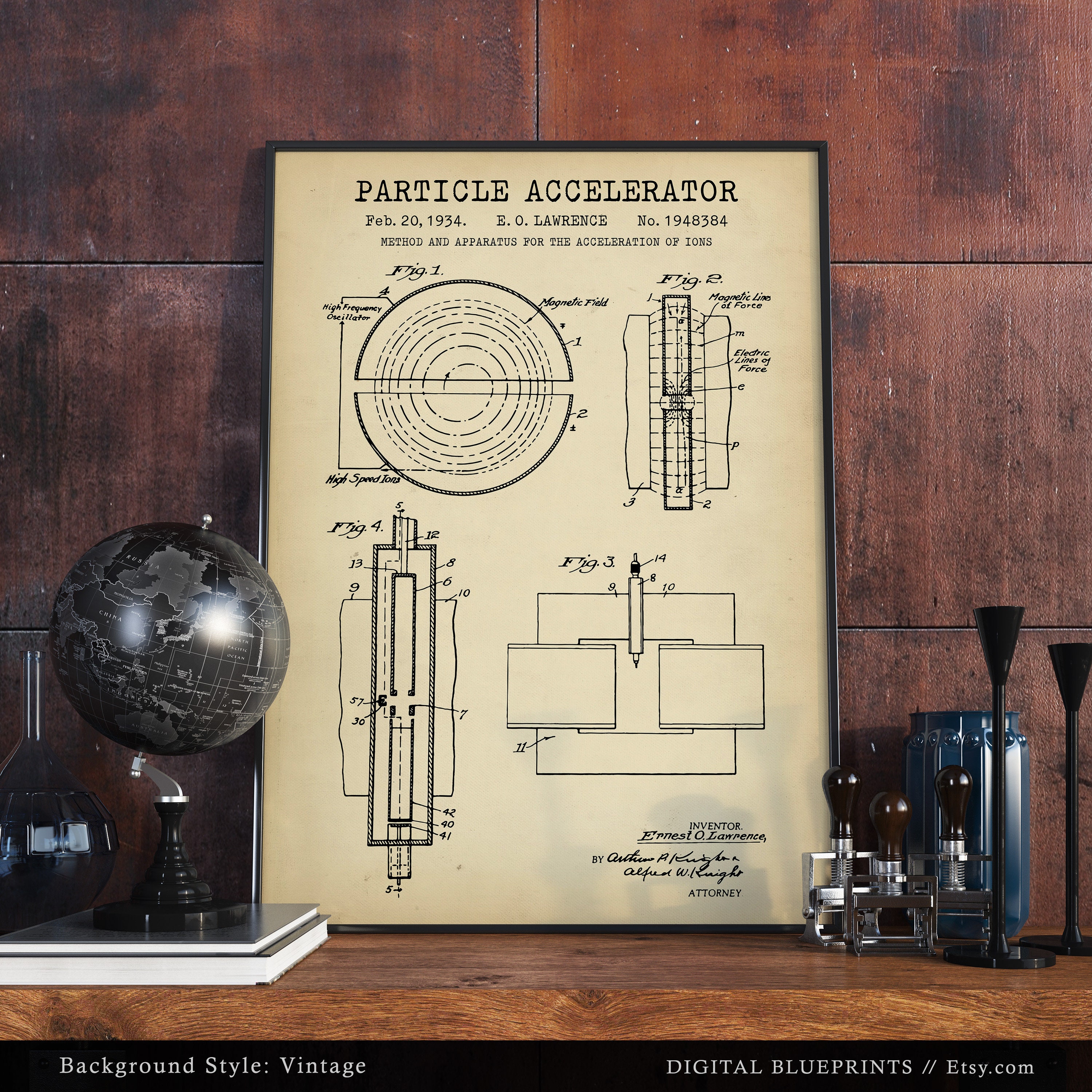 Particle Accelerator Patent Print, Cyclotron Atom Splitter