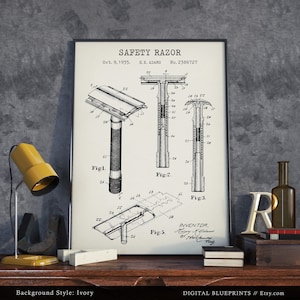 Safety Razor Patent Print, Gillette Razor Blueprint, Bathroom Prints ...