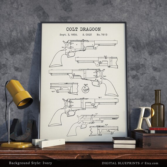 コルト ドラグーン リボルバーの特許プリント、銃の設計図、銃器の