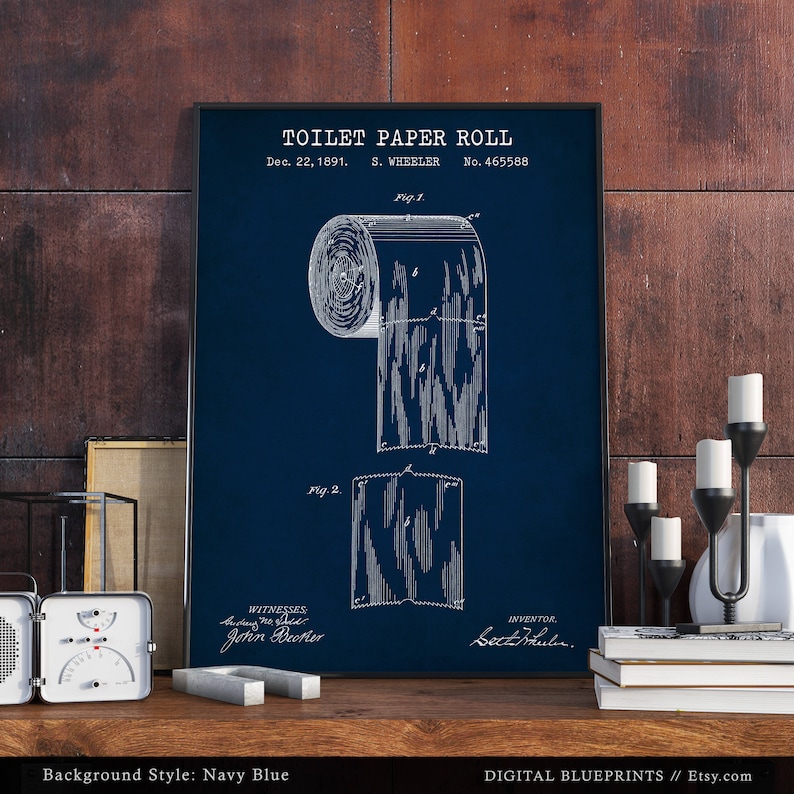 Toilet Paper Patent Print Bathroom Decor Blueprint Art Etsy