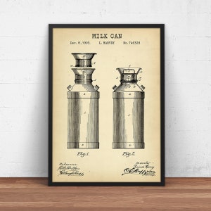 Milk Can Patent Print,  Milk Can Poster Print, Kitchen Decor, Farmhouse Wall Art, Gift for Mom, Dairy Farm Prints