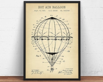 Hot Air Balloon Patent Print, Airship Blueprint, Gift for Balloon Pilot, Balloon Enthusiast, Carnival Wall Art, Nursery Decor, Circus Poster