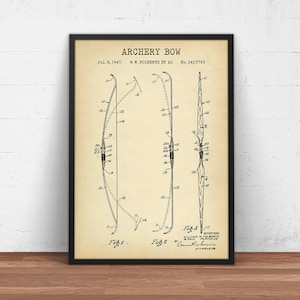 Archery Bow Patent Poster, Bow & Arrow, Archery Prints, Gift For Archer, Instructor, Hunter, Hunting Decor, Shooting Sport Wall Art, Boho
