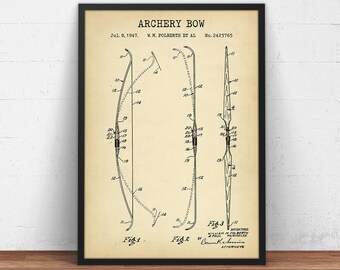 Bogen Patent Poster, Bogen & Pfeil Drucke, Geschenk für Bogenschütze, Ausbilder, Jäger, Jagd Dekoration, Shooting Sport Wandkunst, Boho
